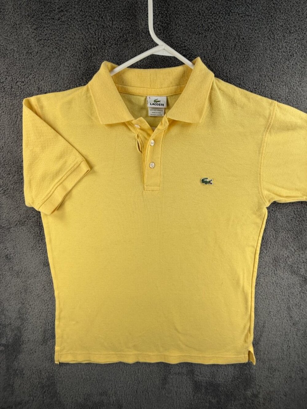 Lacoste Short Sleeve Polo Shirt Size 5 Yellow Mesh Knit Men Croc Logo Cotton **